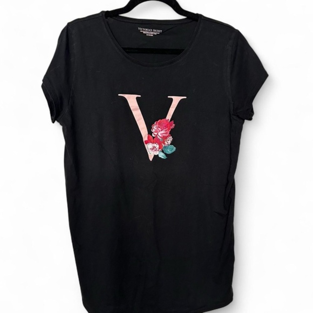 Victoria's Secret Black Sleepshirt with Pink Floral V